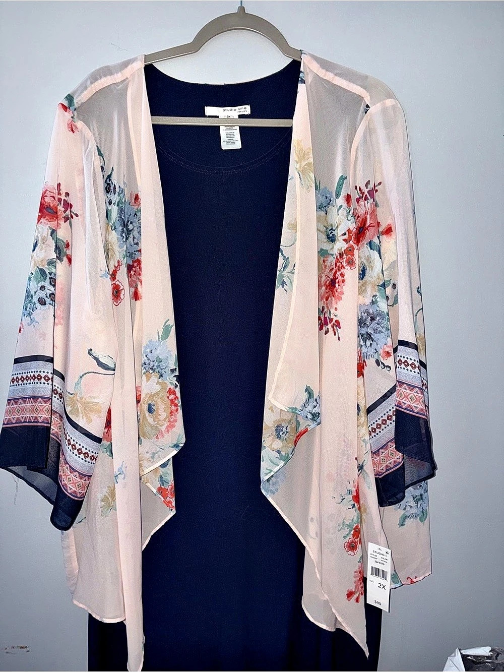 Studio One Floral Open Front Tunic in Pink & Blue Size 2X NWT
